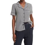 Rag and Bone Luca Striped Pajama Top Womens XS short sleeve100% silk black & white Photo 4