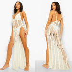 Boohoo  Open Crochet Split Leg Beach Cover-Up Maxi Dress White Women's Size Small Photo 1