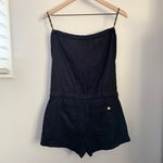 Guess Y2K Medium NEW Strapless Romper Cut Out Keyhole Linen Black Drawstring Photo 2
