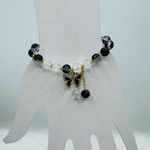 Gradient Black Beaded w/ Sparkly Bow Charm Bracelet Photo 2