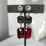Vintage Clip on Drop Earrings Ruby Red Smokey Grey Crystal Photo 1