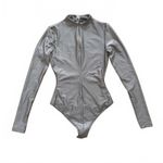 SKIMS  Disco Long Sleeve Bodysuit Mock Neck Thong Silver Women's Size Small Photo 5