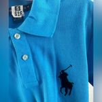 Ralph Lauren VINTAGE Blue Polo Shirt Womens Medium Black Big Pony Number 3 Photo 1