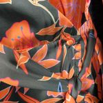 Fate Floral Satin Wrap Long Sleeve Orange Green Midi Small Dress Photo 5