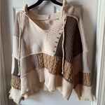 POL  Chunky Knit Colorblock Patchwork Pullover Sweater Hooded NWOT Small Photo 1