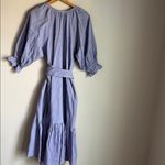 Heidi Wynne Linen Cotton Midi Dress with Tie Waist & Puff Sleeves Blue Photo 5