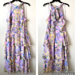 Tahari ASL‎ Sleeveless Tiered Dress Floral Pastel Marble 10 Purple Photo 2