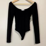 Leith Women’s Ballerina Double Scoop Neck Long Sleeve Bodysuit Black NWT Photo 0