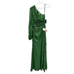 Mac Duggal 11251 Emerald Green One Shoulder Long Sleeve Draped Charmeuse Gown Photo 2