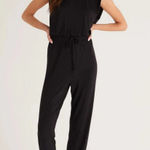 Z Supply Lucianna Black Jumpsuit S Sleeveless Cinch Waist Lounge Travel Casual Photo 0