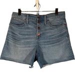 Madewell Blue Cotton Blend Button Fly Fringe Trim Denim Jean Shorts Women Sz 32 Photo 0