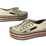 Gucci Cream Lace Up Canvas Logo Platform Espadrilles Photo 2