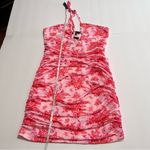 Lulus NWT  Hot Off The Mesh Pink Floral‎ Ruched Bodycon Halter Mini Dress LARGE Photo 7