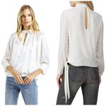 Krisa Ivory Cream High Neck Keyhole Cut Out Front Tie Waist Blouse Size XS Photo 1