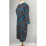 Vintage Midi Dress Paisley Floral Printed Belted Black Blue Womens Medium Photo 2