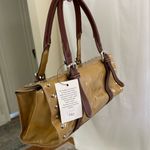 NWT Claudia Firenze Italian Leather Handbag | Yellow Burgundy | Studded Satchel Tan Photo 1