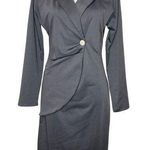 Black Pleated Accent Button Long Sleeve Fauz Wrap Collared Zip Up Dress Size XL Photo 0