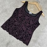 Metaphor  Black Purple Sparkly Beaded Sequin Pattern Tank Top Velvet Whimsigoth L Photo 0