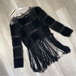 Topshop Patchwork Fringe Top NWT velvet crochet long sleeve crop womens Black (small) Photo 0