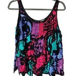 Vintage Black Pink Green Silk Sequin Blouse Tank Size large disco 70s look Photo 0