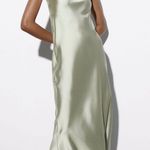 ZARA midi dress satin sleeveless tube olive green wedding party summer Photo 8
