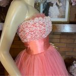 VINTAGE 1950'S HANDMADE CORAL PINK TULLE & LACE PARTY DRESS W/CRINOLINE (XS) Photo 7