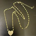 925 Gold Over Silver Vermeil Pave Heart Pendant Twisted Chain Necklace 2.2g. Photo 1