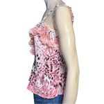 Venus  Women’s 2 Pink Leopard Print Beaded and Flouncy Floral Neckline Tank Top Photo 3