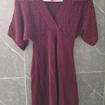 Elle  Burgundy Low Vneck Pointelle Sweater Dress Size Small Photo 0