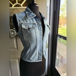 Vintage 90s Chazz zip front denim jean moto vest, size medium Blue Photo 1