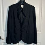 Chico's Chico’s 1 Black Novelty Trim Ponte Military Jacket Ruffle Trim Blazer Sz 8 Photo 14