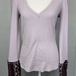 We The Free Free People Art School Purple Waffle Thermal Accent Cuff Sweater Plaid Button Photo 0