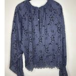 Free People  Lace Blouse  Women's Size Medium Blue Eyelet Boho Top Flowy Photo 2