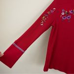 Sundance Red Frosty Fields Floral Embroidered Crewneck Thermal Velvet Top PL Photo 3
