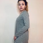 Joan Vass Oversized Grey Long-Sleeve Crew Neck Tee Photo 1