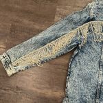 Paint the Town Large Rhinestone Jewel Fringe Acid Washed Denim Jacket Blue Photo 10