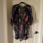 EXPRESS Long Floral Sheer Kimono Duster Cardigan Lace Trim Black Pink Size Small Photo 8