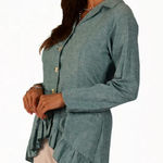 Boho Lagenlook Goddess Gear Ruffle Hemp and Organic Cotton Jacket Blue Size L Photo 0