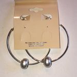 B Jewel Silver Tone Boho Hoop Earrings with Faux Pearl Accents Photo 3