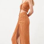 ZARA Ruched Crop Top Camisole & Midi Skirt Set Orange & White Gingham Size Small Photo 3