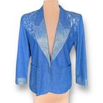 Vintage Jordana Petite Blazer Denim Silver Dots Abstract Art Oversized Western Blue Size undefined Photo 0