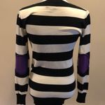 Milly  Cream & Black Striped V Neck Sweater Photo 4