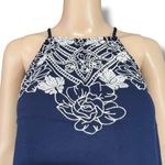 Eyeshadow Womens Tank Top Embroidered Floral Design Navy Blue White Medium Photo 1