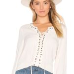 Tularosa Rosario Long Sleeve Beaded Lace Up Split Plunge Neck Crepe Top Off White Cream Photo 0