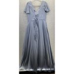 Lavetir Women's Formal Blue Short Sleeve Sheer Flutter Tie Back Size 16 Chiffon Photo 1