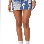 Edikted  Face It Photo Print Blue & White Denim Mini Skirt Photo 0