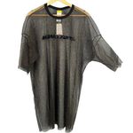 Agua Bendita Top Black Gold Metallic Sheer Mesh Sequin Logo Oversized Large New Photo 0