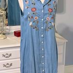 Terre Bleue Summer Embroider Button Denim Look Dress Casual Lightweight Womens M Size M Photo 9