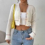 SheIn Cream Knitted Cardigan Sweater Photo 2