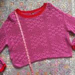 Free People Home Run Pink Red Crochet Knit Slouchy Pullover Sweater Size Small Photo 6